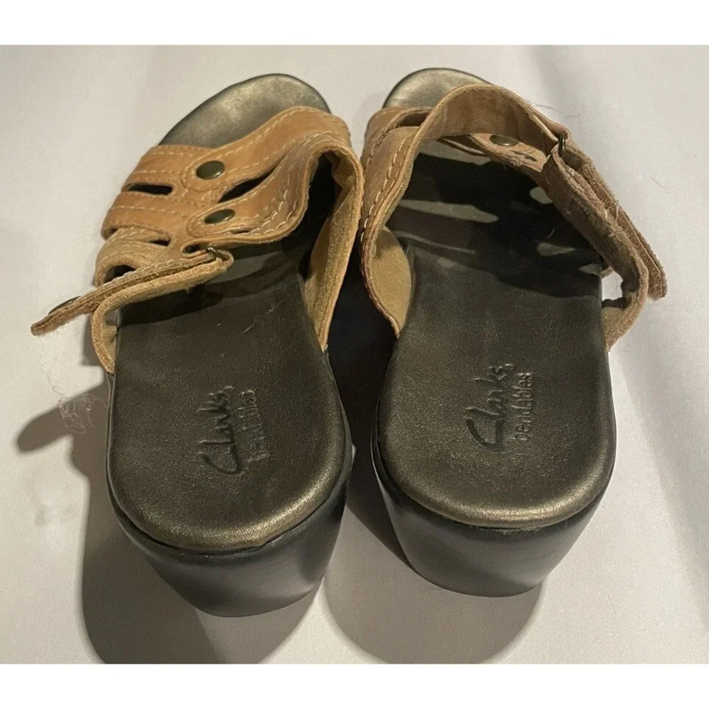Clarks Bendables Sandals‎ Leather Comfort Slip On Wedge Slide Womens Size 9